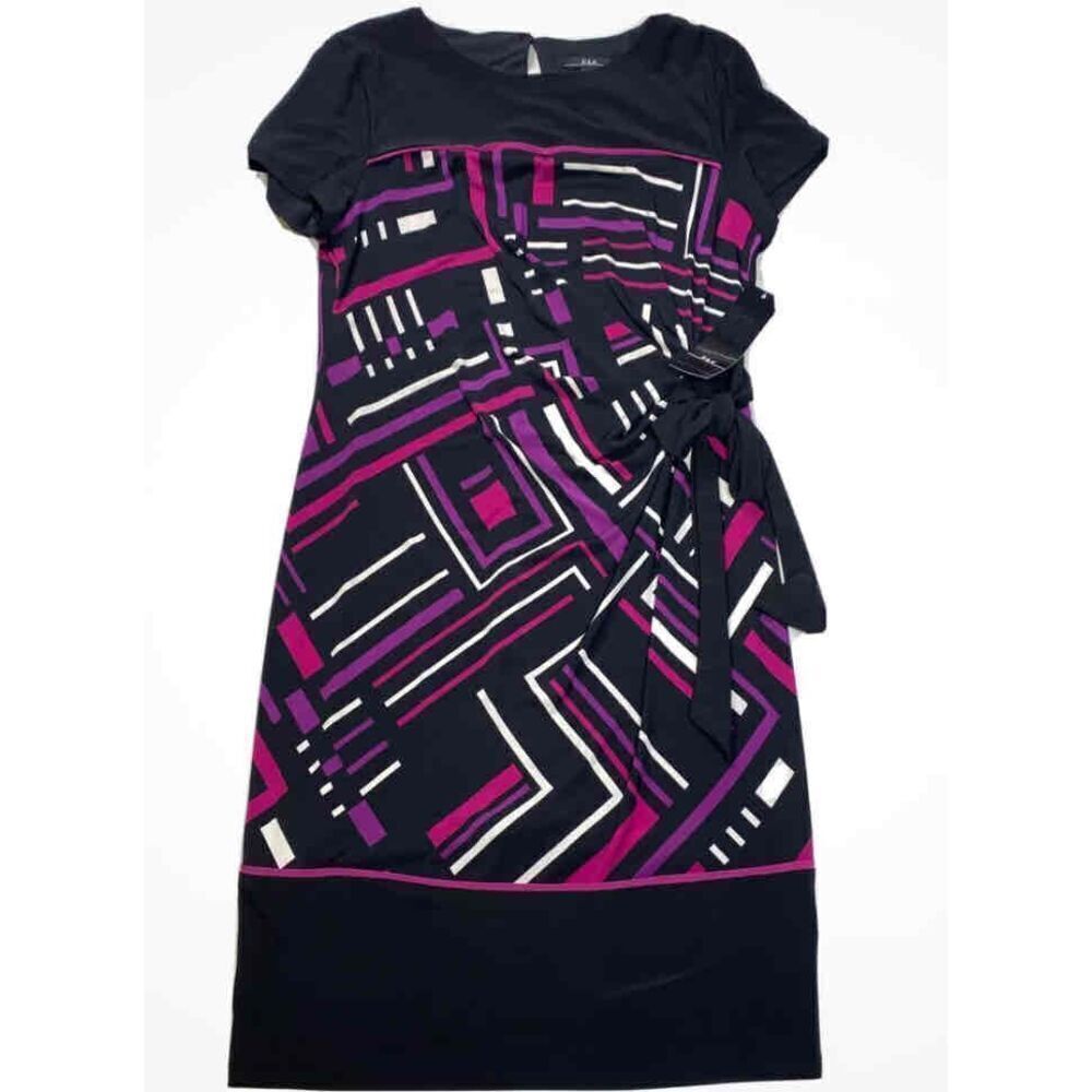 NEW Womens Black Purple Cap Sleeve Shift Dress Sz M